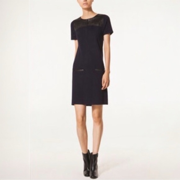 Massimo Dutti Wool Blend Mini Dress With Leather Details - Picture 1 of 15